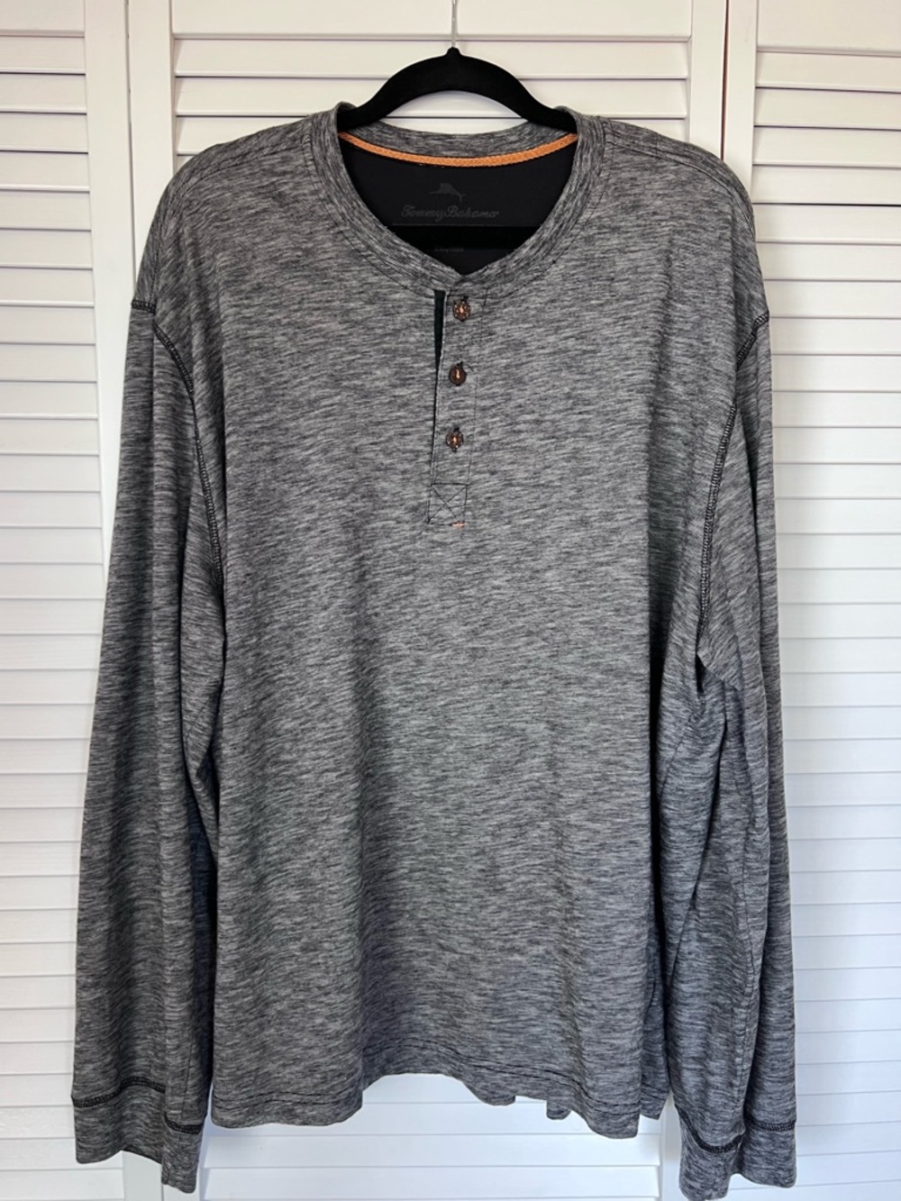 Tommy Bahama Men’s Dark Grey Heather Marled Long-Sleeve Henley Lightweight XXL